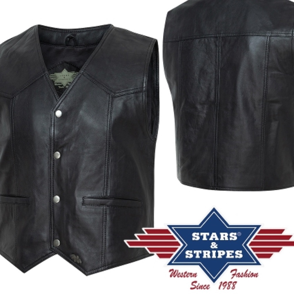 Stars & Stripes Men's Black genuine Leather Western Vest NWT